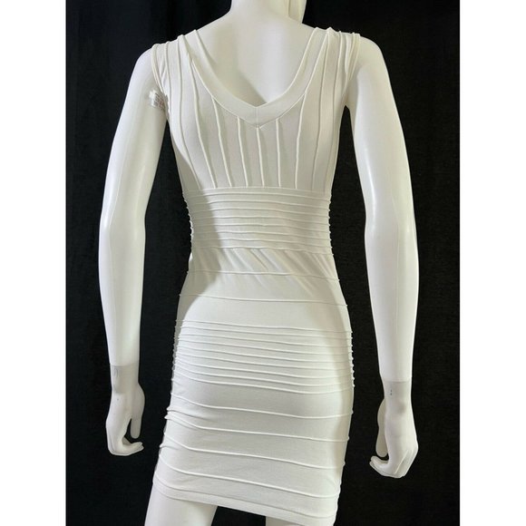 Colorful Women's Mini Dress Bodycon White Spandex V-Neck Sleeveless One Size - Picture 8 of 11